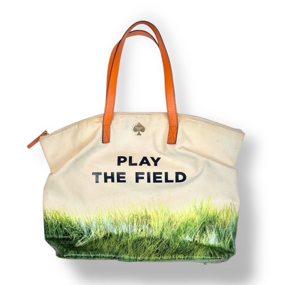 Kate Spade Play The Field Call To Action Large Zipper Canvas Tote Bag Graphic - Picture 3 of 13